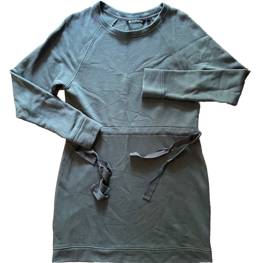 Athleta Sweatshirt Dress Womens Small Olive Green Minimalist Comfort Sporty - Picture 3 of 7